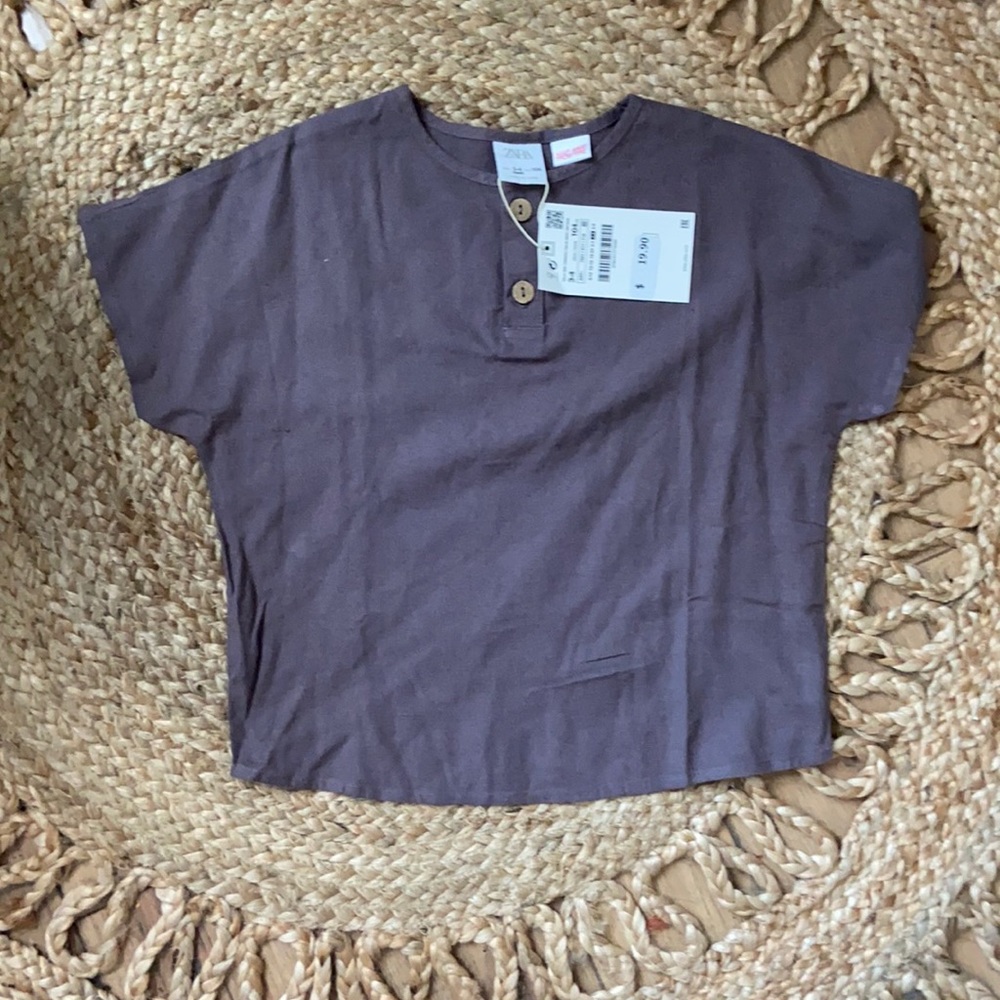 Grey linen henley 3-4y
